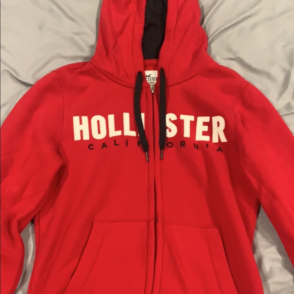 Hollister red zip up hoodie